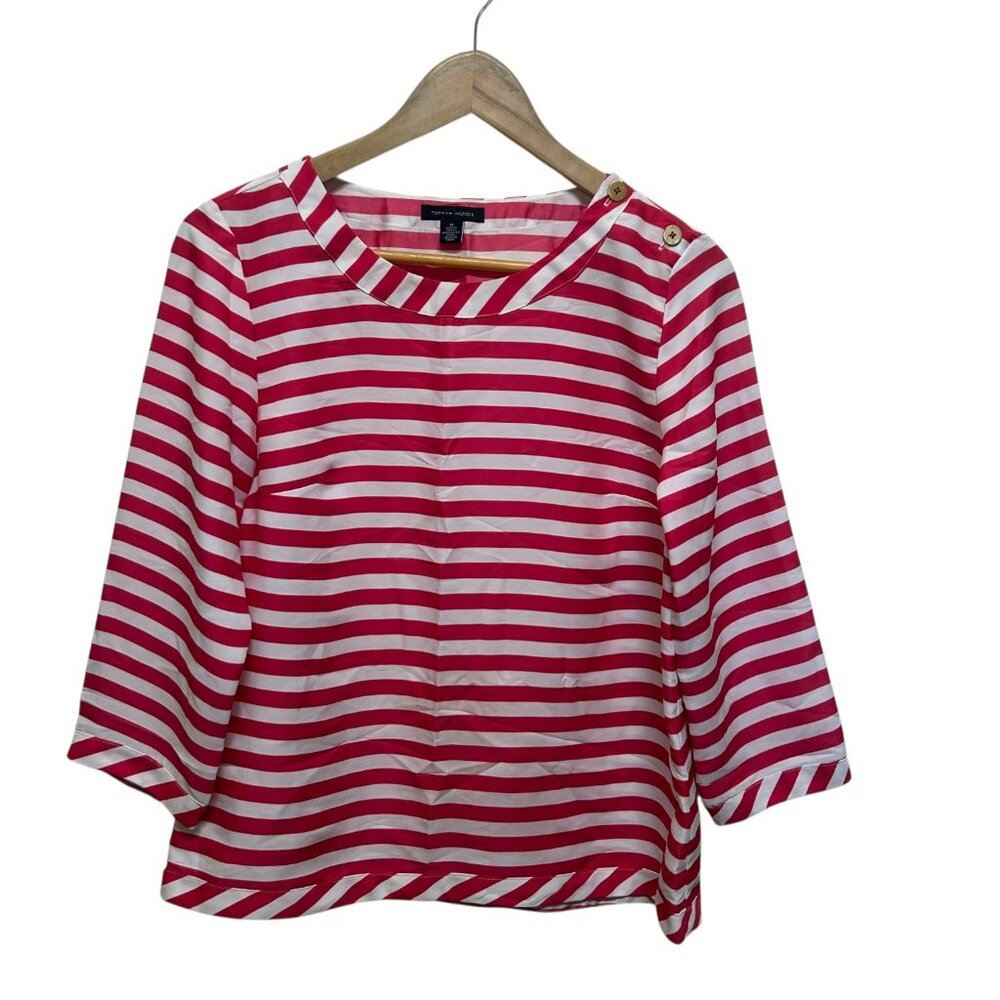 Tommy Hilfiger Pink White Nautical Stripe Blouse Size M